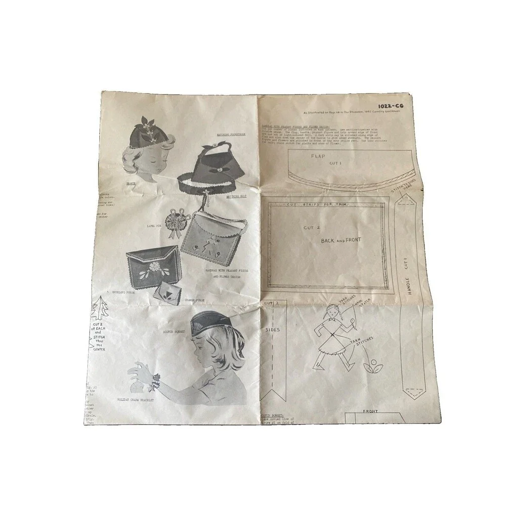 Country Gentleman Sewing Pattern 1945 - Handbag and Beanie #1022-CG UNCUT FF